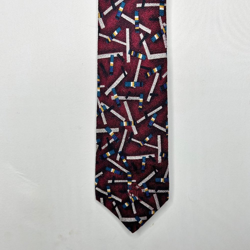Countess Mara Men’s Necktie 3 ¾” Classic Maroon Geometric Bars 100% Silk Tie